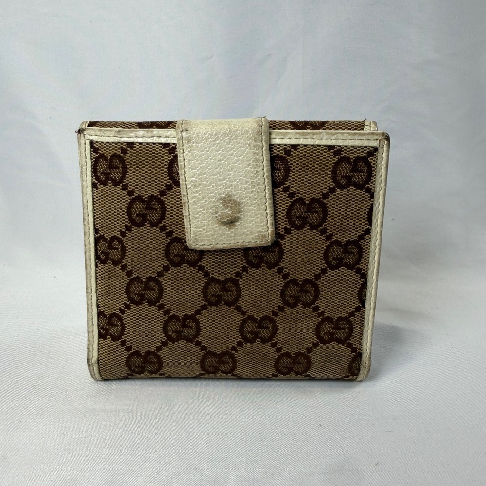 Gucci Wallet Womens Small Brown GG Monogram Canvas Interlocking G Bifold White - Picture 2 of 9